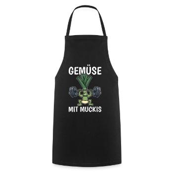 Gewichtheber GEMÜSE MIT MUCKIS Lustiges - Kochschürze - Schwarz - Vorne - AI Model Male 185 dark (185cm)