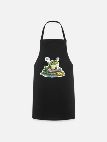 Frosch-Lese-Teich-Bibliothekar-Humor-Lesung - Kochschürze - Schwarz