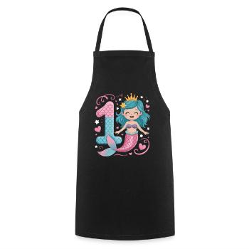 Sirène 1er anniversaire 1 année - Tablier de cuisine - noir - Devant - AI Model Male 185 dark (185cm)