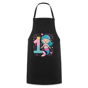Mermaid 1st Birthday 1 Year - Cooking Apron - black - Front - AI Model Male 185 dark (185cm)