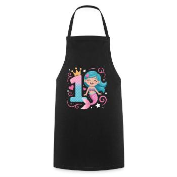 Sirène 1er anniversaire 1 année - Tablier de cuisine - noir - Devant - AI Model Male 185 dark (185cm)