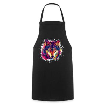 Wolf Tier Animal - Cooking Apron - black - Front - AI Model Male 185 dark (185cm)