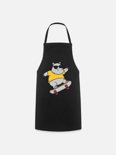 Cooles Nilpferd Skater Skateboard Vektor - Kochschürze - Schwarz