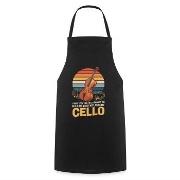 Jouer de mon violoncelle - Tablier de cuisine - noir - Devant - AI Model Male 185 dark (185cm)