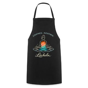 Inspire, expire, sourire - Cadeau de yoga - Tablier de cuisine - noir - Devant - AI Model Male 185 dark (185cm)