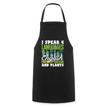 Parler 4 langues Anglais Sarcasme - Tablier de cuisine - noir - Devant - AI Model Male 185 dark (185cm)