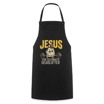 Jesus The Ultimate Deadlifter – Retro Fitness - Cooking Apron - black - Front - AI Model Male 185 dark (185cm)