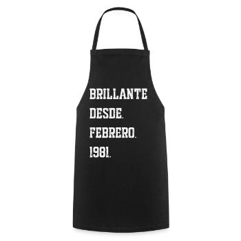 Anniversaire, février 1981 - Tablier de cuisine - noir - Devant - AI Model Male 185 dark (185cm)