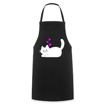 Liegende Katze mit Herzen Weiß - Kochschürze - Schwarz - Vorne - AI Model Male 185 dark (185cm)