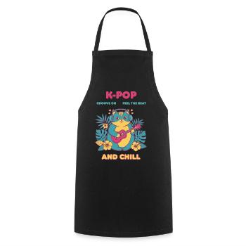 Groove K-POP sur Feel The Beat And Chill Cat - Tablier de cuisine - noir - Devant - AI Model Male 185 dark (185cm)
