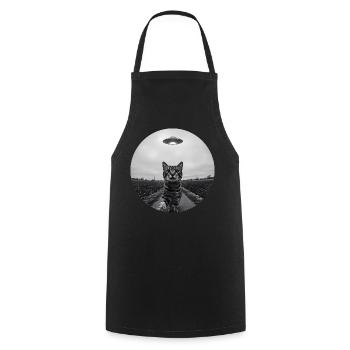 Funny UFO Space Cat Alien Design - Cooking Apron - black - Front - AI Model Male 185 dark (185cm)