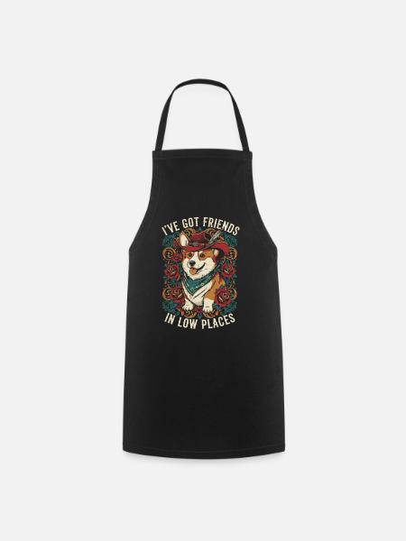 Cowboy Corgi Dog - Cooking Apron - black