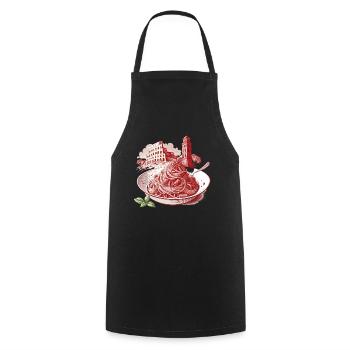 Römische Pasta trifft Landmarken - Kochschürze - Schwarz - Vorne - AI Model Male 185 dark (185cm)