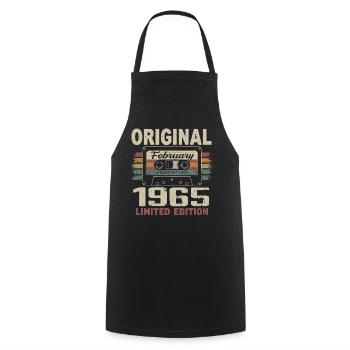 Février 1965, Cadeau d'Anniversaire février 1965 - Tablier de cuisine - noir - Devant - AI Model Male 185 dark (185cm)