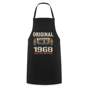 Février 1968, Cadeau d'Anniversaire février 1968 - Tablier de cuisine - noir - Devant - AI Model Male 185 dark (185cm)