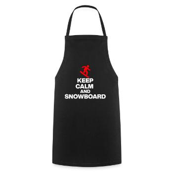 RESTE CALME ET FAIS DU SNOWBOARD ! PLAISIR SUR LES PISTES ET PLAISIR EN CABANE - Tablier de cuisine - noir - Devant - AI Model Male 185 dark (185cm)