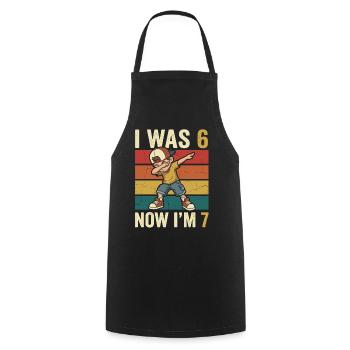 7th Birthday Boy 7 Years Old, I Was 6 Now In 7 - Cooking Apron - black - Front - AI Model Male 185 dark (185cm)