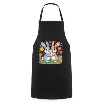Amour du couple de bandes dessinées Bunny - Tablier de cuisine - noir - Devant - AI Model Male 185 dark (185cm)