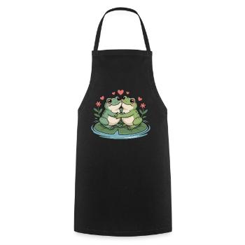 Couple grenouilles pour la Saint-Valentin - Tablier de cuisine - noir - Devant - AI Model Male 185 dark (185cm)