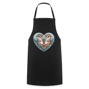 Otter Couple Cuddles Cute Otter Matching Couple - Cooking Apron - black - Front - AI Model Male 185 dark (185cm)
