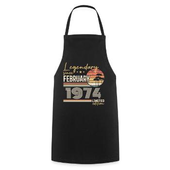 Février 1974 anniversaire 1974 légendes Février - Tablier de cuisine - noir - Devant - AI Model Male 185 dark (185cm)