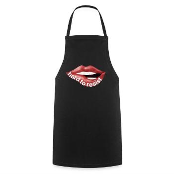 Hard to Resist – Rote Lippen Illustration - Kochschürze - Schwarz - Vorne - AI Model Male 185 dark (185cm)