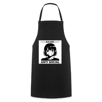 Antisocial Japanese Vaporwave Anime Girl - Cooking Apron - black - Front - AI Model Male 185 dark (185cm)