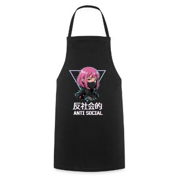 Antisocial Japanese Vaporwave Anime Girl - Cooking Apron - black - Front - AI Model Male 185 dark (185cm)