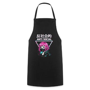 Antisocial Japanese Vaporwave Anime Girl - Cooking Apron - black - Front - AI Model Male 185 dark (185cm)