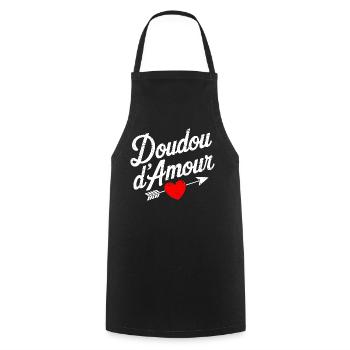 Doudou D'amour Saint valentin Couple - Tablier de cuisine - noir - Devant - AI Model Male 185 dark (185cm)