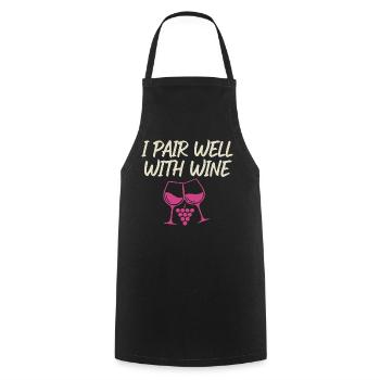 I Pair Well With Wine – Wine Glass Motif - Cooking Apron - black - Front - AI Model Male 185 dark (185cm)