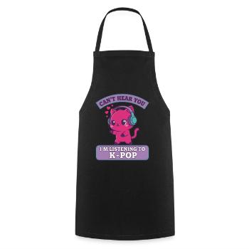 JE NE T’ENTENDS PAS, J’ÉCOUTE DE LA MUSIQUE K-POP CHAT MIGNON - Tablier de cuisine - noir - Devant - AI Model Male 185 dark (185cm)