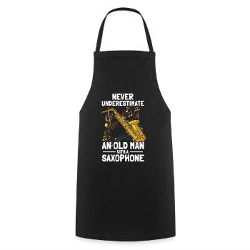 Vieil homme avec un saxophoniste - Tablier de cuisine - noir - Devant - AI Model Male 185 dark (185cm)