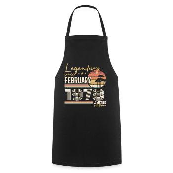 Février 1978 anniversaire 1978 légendes Février - Tablier de cuisine - noir - Devant - AI Model Male 185 dark (185cm)