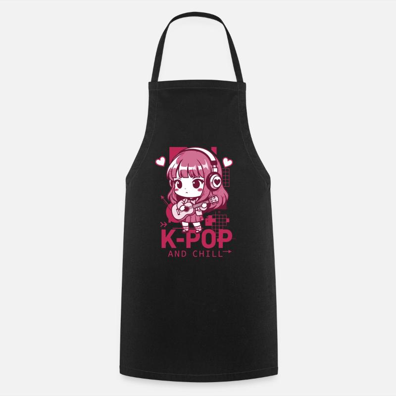 K-POP ET CHILL Kpop Musique coréenne Anime mignon - Tablier de cuisine - noir