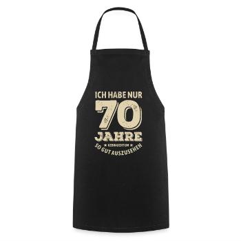 70 years - looking good | Birthday Gift - Cooking Apron - black - Front - AI Model Male 185 dark (185cm)