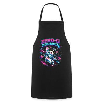 Null-G Zoomies | Humour spatial Astro Cat - Tablier de cuisine - noir - Devant - AI Model Male 185 dark (185cm)