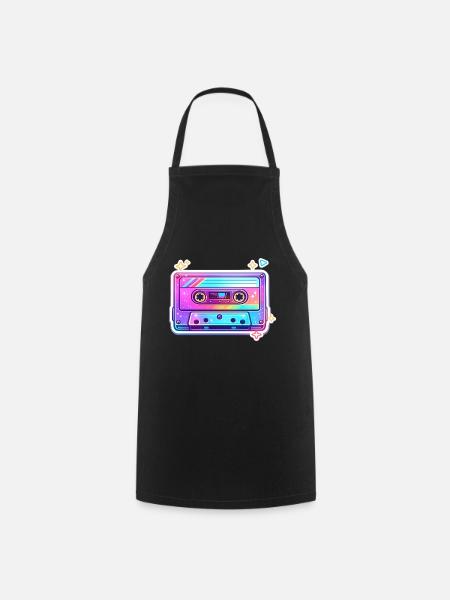 Neon Regenbogen Kassette Sticker - Kochschürze - Schwarz