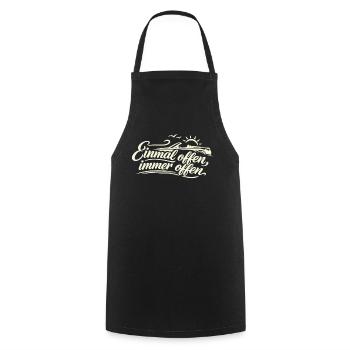 Once Open, Always Open Convertible Saying Retro - Cooking Apron - black - Front - AI Model Male 185 dark (185cm)