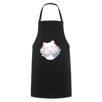 Cute White Cat in Hydrangeas – Kawaii Design - Cooking Apron - black - Front - AI Model Male 185 dark (185cm)