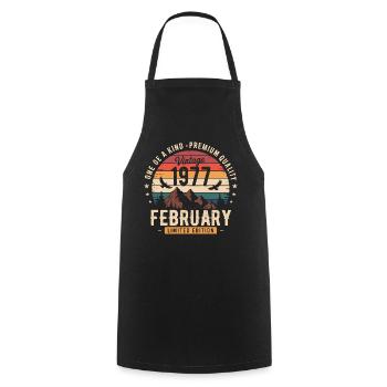 Février 1977 Anniversaire Vintage Février 1977 - Tablier de cuisine - noir - Devant - AI Model Male 185 dark (185cm)
