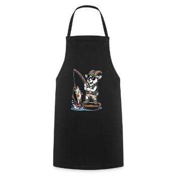 Funny fishing goat with big catch at the lake - Cooking Apron - black - Front - AI Model Male 185 dark (185cm)