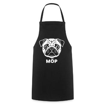 Moos Gesicht mit MÖP Schriftzug  - Kochschürze - Schwarz - Vorne - AI Model Male 185 dark (185cm)