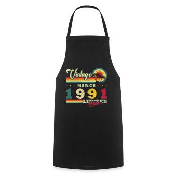 Cadeau pour le 35e anniversaire Mars 1991 Vintage Rétro - Tablier de cuisine - noir - Devant - AI Model Male 185 dark (185cm)