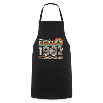 Février 1982 - Tablier de cuisine - noir - Devant - AI Model Male 185 dark (185cm)