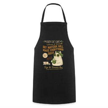 Cozy Cat Cafe My Matcha Will Make Everything Okay - Cooking Apron - black - Front - AI Model Male 185 dark (185cm)
