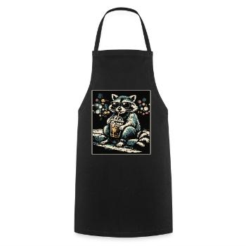 Lustiger Waschbär trinkt Eiskaffee - Kochschürze - Schwarz - Vorne - AI Model Male 185 dark (185cm)