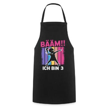 Bääm J’ai 3 ans de fille qui fait le dab, 3e anniversaire - Tablier de cuisine - noir - Devant - AI Model Male 185 dark (185cm)