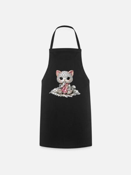 Diamantkatze mit rosa Edelstein - Kochschürze - Schwarz