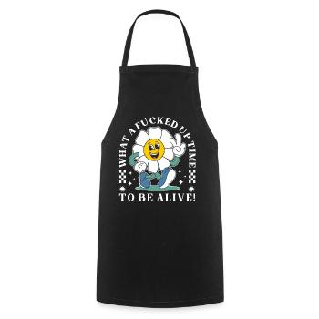 Dessin floral humoristique noir humoristique drôle - Tablier de cuisine - noir - Devant - AI Model Male 185 dark (185cm)